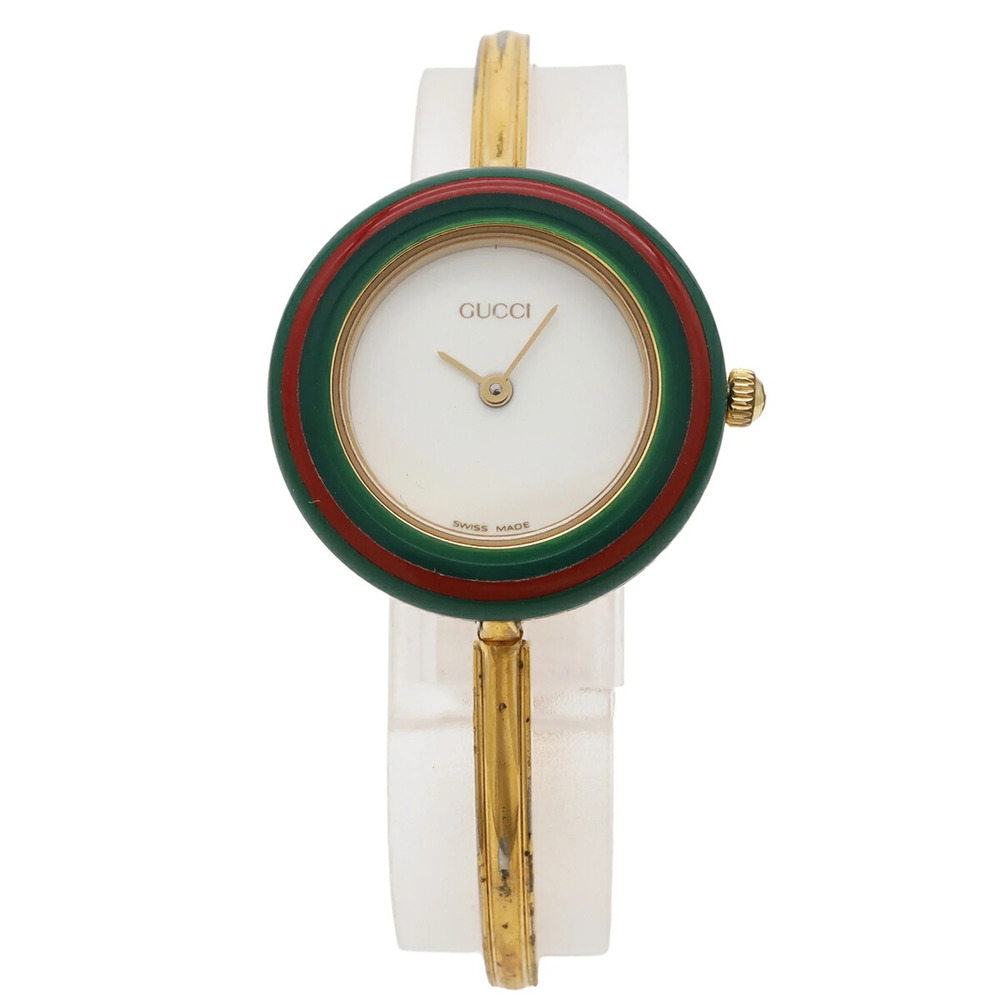 GUCCI Women's Quartz Watch with Changeable Bezel, White Dial, GP (Gold Plated...